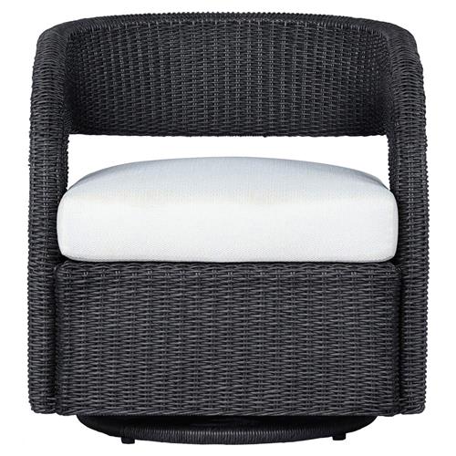 Alexander Coastal Off White Upholstered Black Wicker Outdoor Swivel Arm Chair