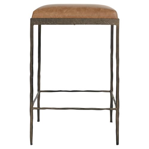 Geraldine Industrial Loft Tan Upholstered Leather Bronze Iron Counter Stool