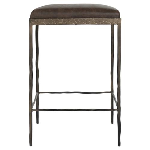Geraldine Industrial Loft Brown Upholstered Leather Bronze Iron Counter Stool
