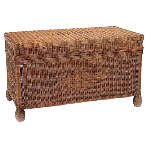 Holland Coastal Beach Natural Handwoven Rattan Cottage Trunk