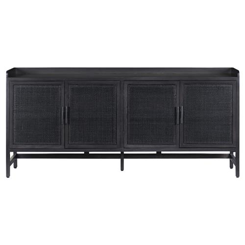 Corazon Global Bazaar Woven Black Cane Black Wash Mango Wood Sideboard