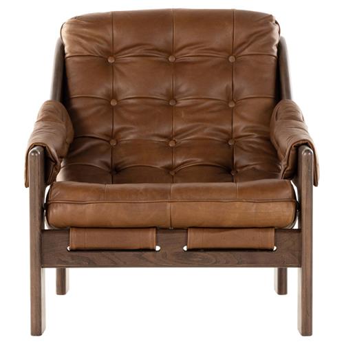 Hadley Rustic Brown Leather Wood Tufted Occasional Arm Chair