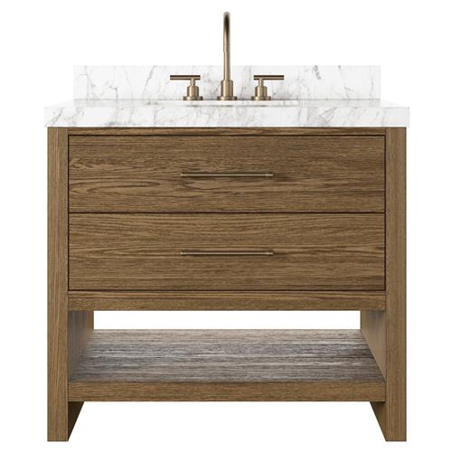 Allissa Modern Classic Carrara Marble Natural Oak Vanity Sink - 36&quot;