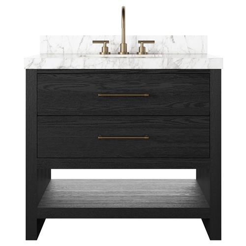 Allissa Modern Classic Carrara Marble Black Oak Vanity Sink - 36&quot;
