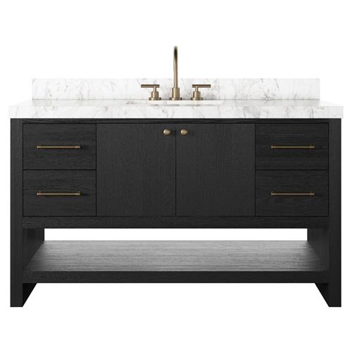 Allissa Modern Classic Carrara Marble Black Oak Wide Vanity Sink - 55&quot;