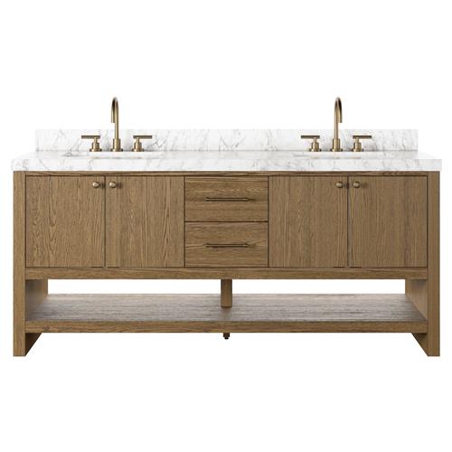 Allissa Modern Classic Carrara Marble Natural Oak Double Vanity Sink - 72&quot;
