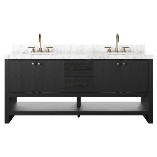 Allissa Modern Classic Carrara Marble Black Oak Double Vanity Sink - 72&quot;