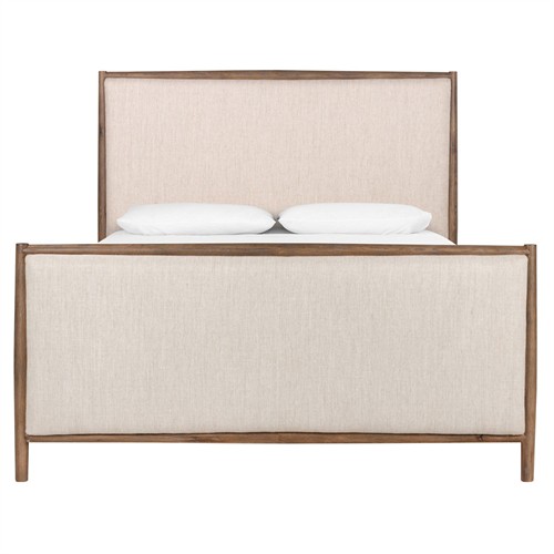 Genesis Rustic Lodge Brown Oak Beige Upholstered Bed - Queen