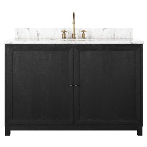 Cynthia Modern Classic Carrara Marble Black Oak Wide Vanity Sink - 48&quot;