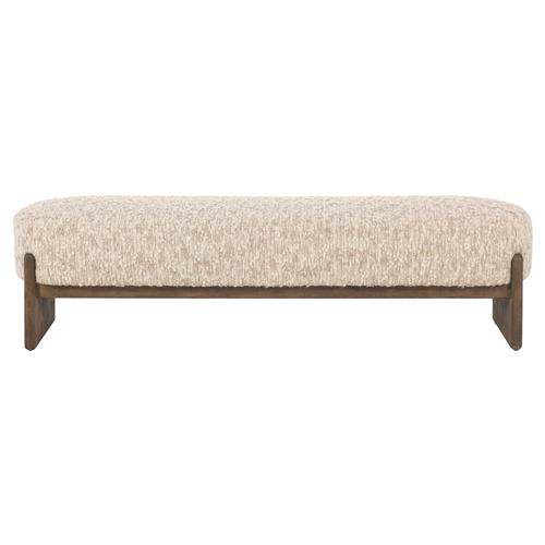 Leith Modern Classic Cream Upholstered Brown Wood Bedroom Bench