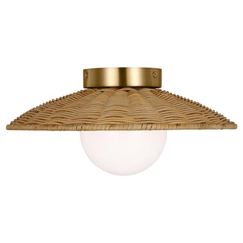 Visual Comfort Studio Mari Coastal Burnished Brass Rattan Shade Flush Mount