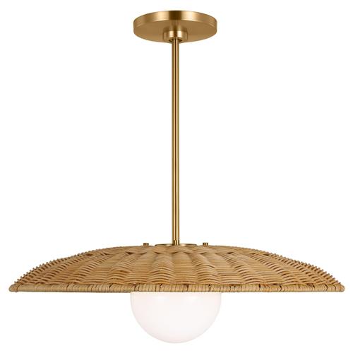 Visual Comfort Studio Mari Coastal Burnished Brass Rattan Shade Pendant - Large