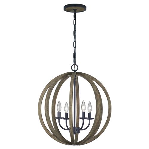Visual Comfort Studio Allier Rustic Weathered Oak Iron Pendant - Small