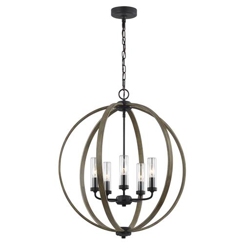 Visual Comfort Studio Allier Rustic Weathered Oak Iron Outdoor Chandelier