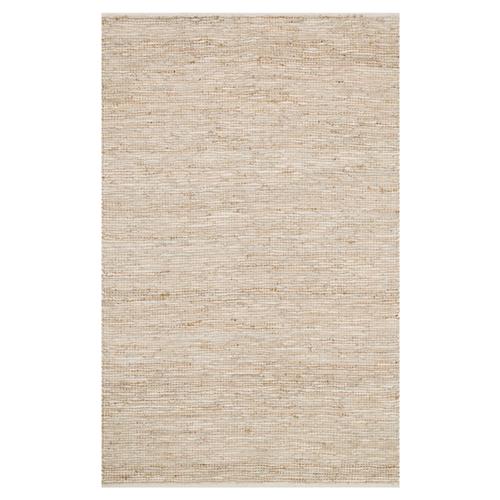 Edge Coastal Ivory Jute Leather Woven Rug - 3&#39;6&quot;x5&#39;6&quot;