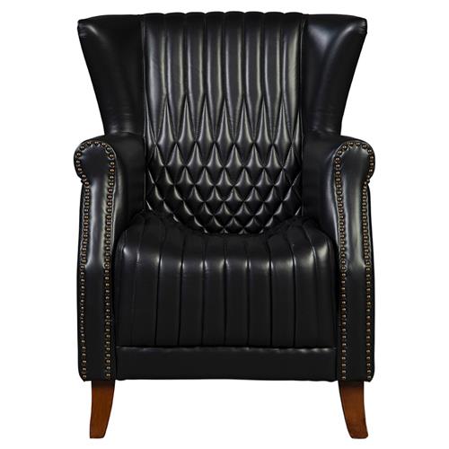 Sherriline Modern Classic Black Upholstered Leather Cushion Wing Chair
