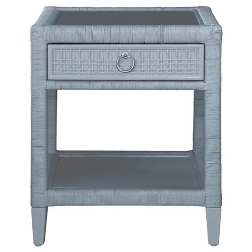 Kalea Coastal Beach Blue Woven Rattan Nightstand