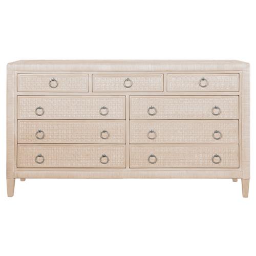 Kalea Coastal Beach Beige Woven Rattan 9 Drawer Dresser