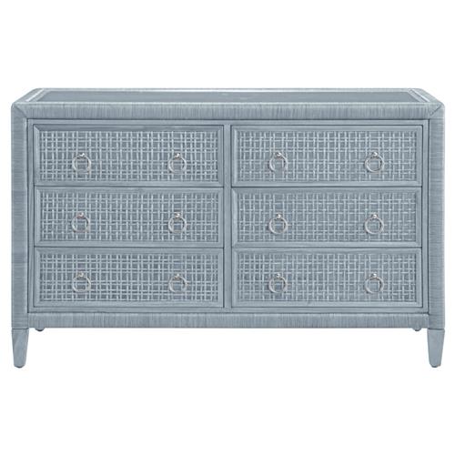 Kalea Coastal Beach Blue Woven Rattan Double Dresser