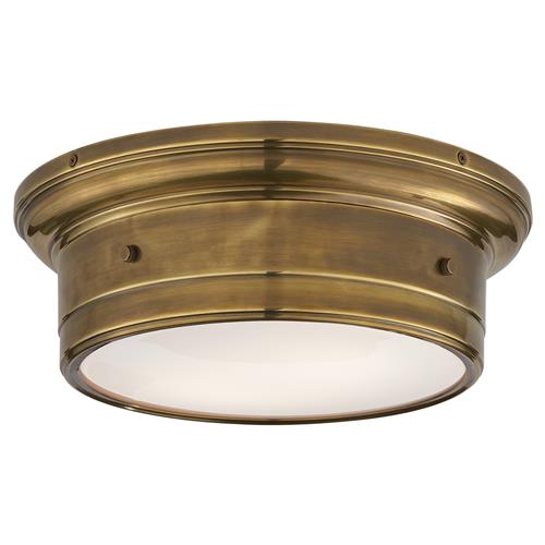 Visual Comfort Siena French Antique Brass White Glass Flush Mount - Small