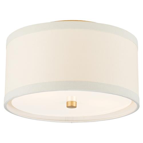 Visual Comfort Walker Modern Gild Metal Cream Linen Flush Mount - Small