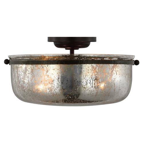 Visual Comfort Lorford French Aged Iron Mercury Glass Semi Flush Mount