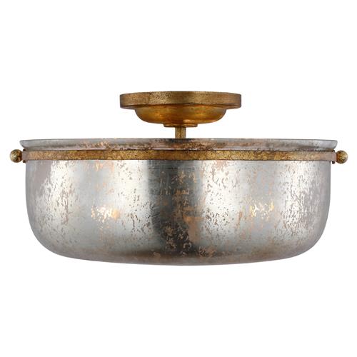 Visual Comfort Lorford French Gilded Iron Mercury Glass Semi Flush Mount
