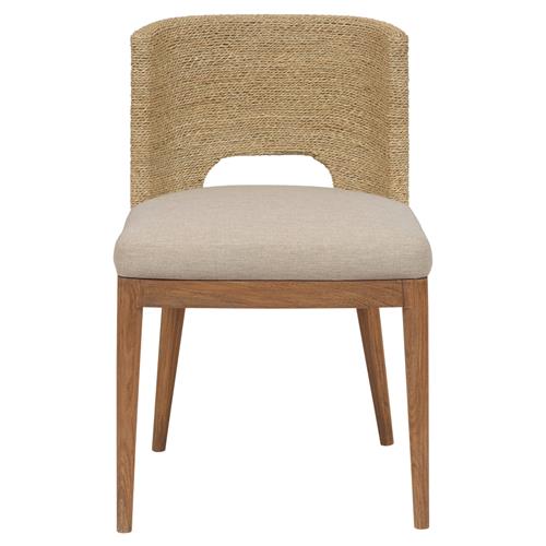 Adelyn Coastal Beach Beige Performance Brown Teak Woven Dining Chair