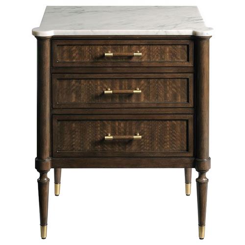 Melrose French Country Carrara Marble Mink Wood Nightstand