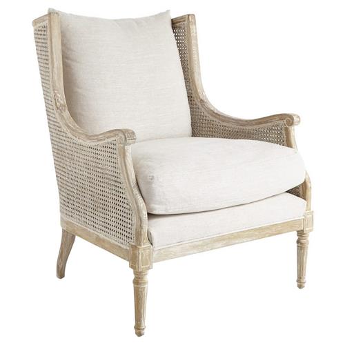 Will French Country Cream Performance White Wash Woven Cane Wing Chair