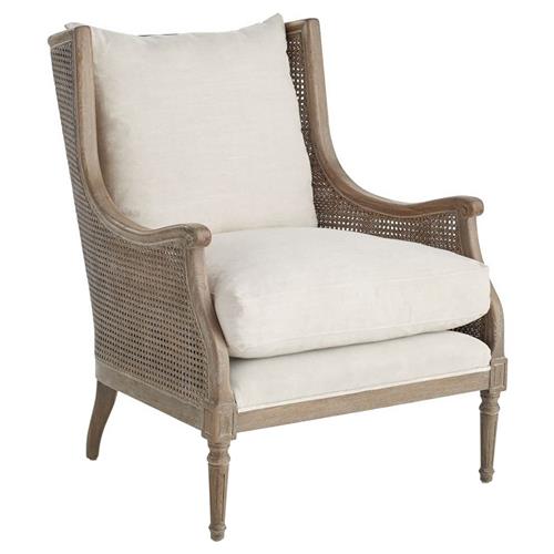 Will French Country Cream Performance Natural Grey Woven Cane Wing Chair