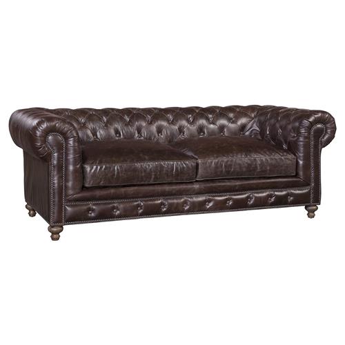 Farrah Rustic Lodge Dark Brown Leather Chesterfield Sofa - 90&quot;