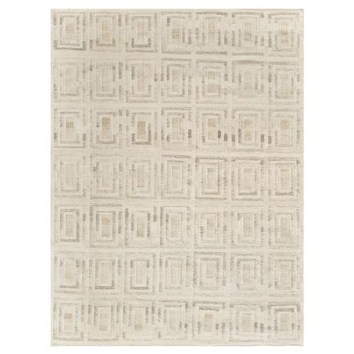 Scandinavian Mid Century Ivory Wool Geometric Patterned Rug - 5&#39;x8&#39;