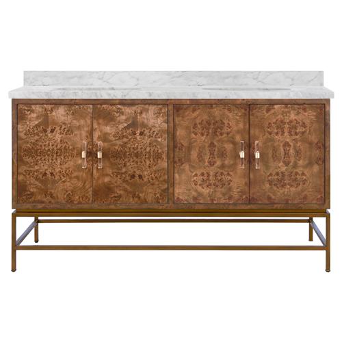 Worlds Away Clifford White Marble Dark Burl Oak Double Vanity Sink - 60&quot;