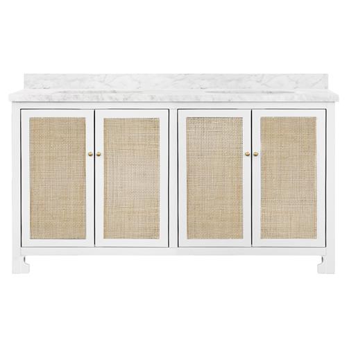 Worlds Away Boyd Coastal Natural Cane White Marble Double Vanity Sink - 60&quot;