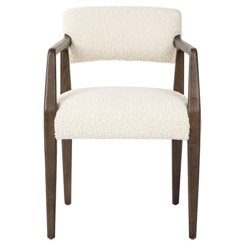 Pia Rustic Lodge Cream Sheepskin Brown Wood Dining Arm Chair