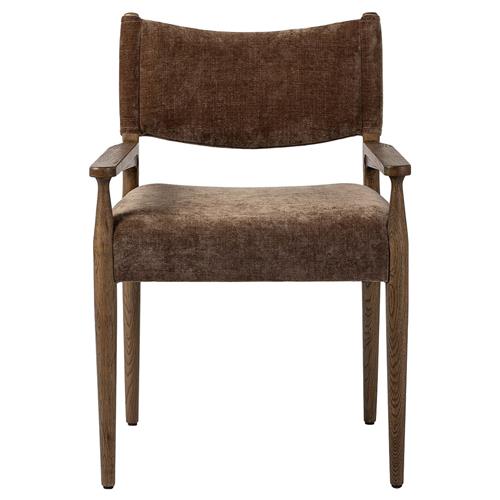 Odelia Modern Classic Brown Velvet Wood Dining Arm Chair
