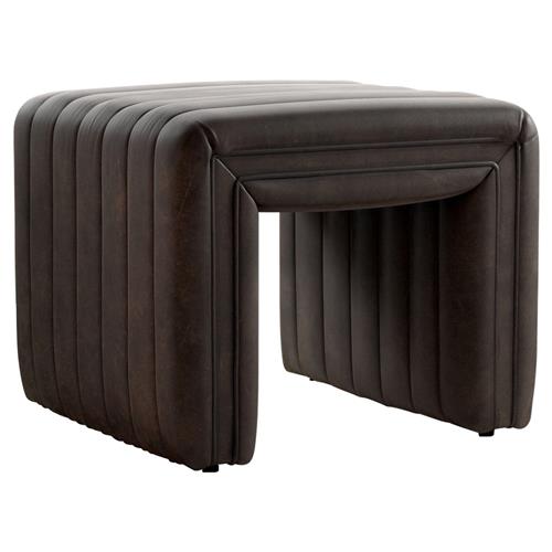 Leo Mid Century Modern Dark Brown Leather Ottoman