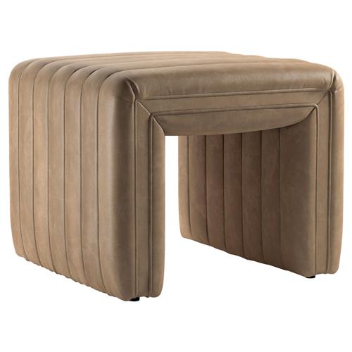 Leo Mid Century Modern Beige Leather Ottoman