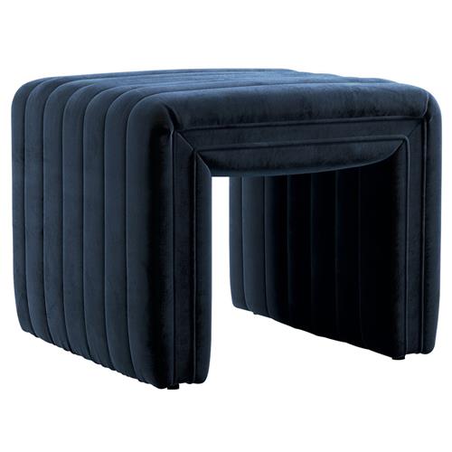 Leo Mid Century Modern Blue Velvet Ottoman