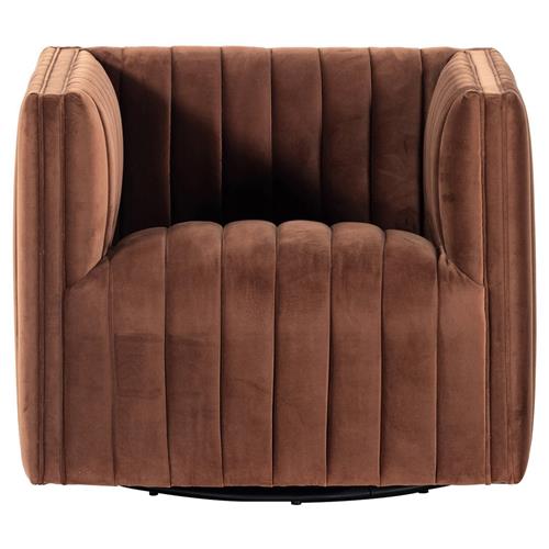 Leo Mid Century Modern Auburn Brown Velvet Swivel Chair