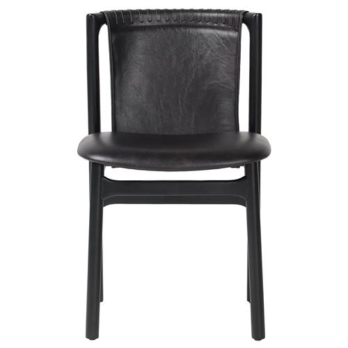 Blaise Rustic Lodge Black Leather Black Wood Dining Side Chair