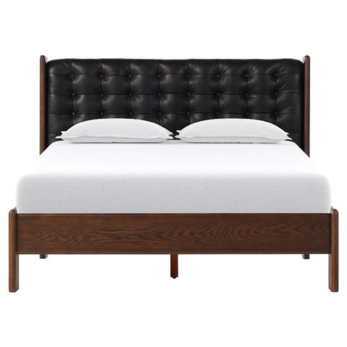 Hadley Rustic Lodge Black Leather Tufted Bed - Queen