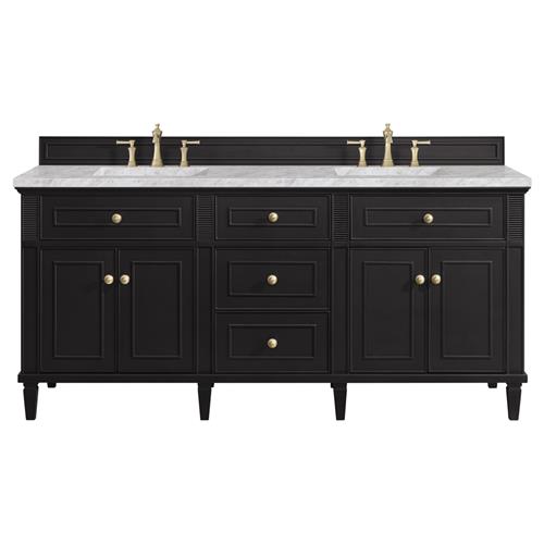 Gareth French Country Carrara Marble Black Wood Double Vanity Sink - 72&quot;
