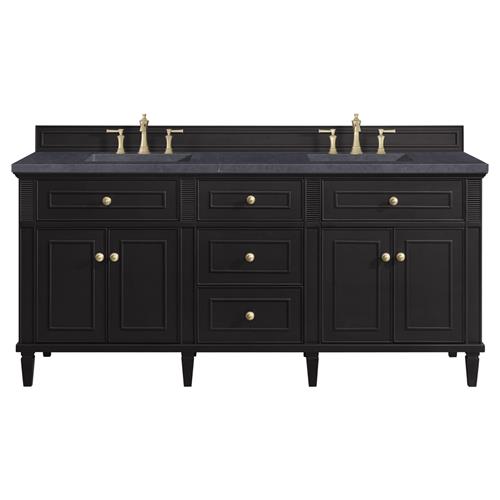 Gareth French Country Charcoal Quartz Black Wood Double Vanity Sink - 72&quot;