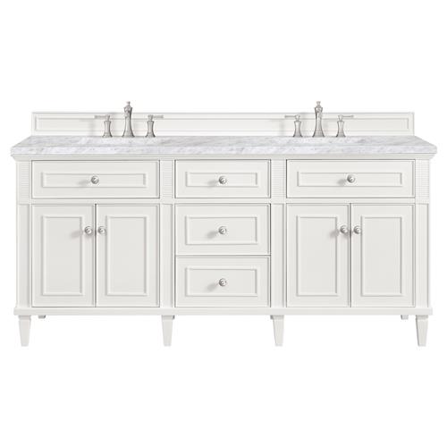 Gareth French Country Carrara Marble White Wood Double Vanity Sink - 72&quot;