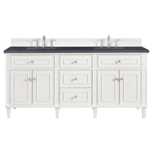 Gareth French Country Charcoal Quartz White Wood Double Vanity Sink - 72&quot;