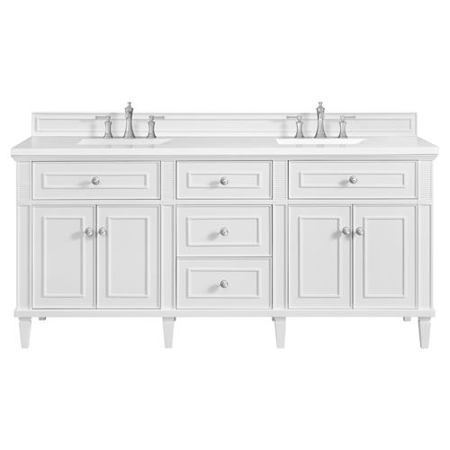 Gareth French Country White Zeus Quartz White Wood Double Vanity Sink - 72&quot;