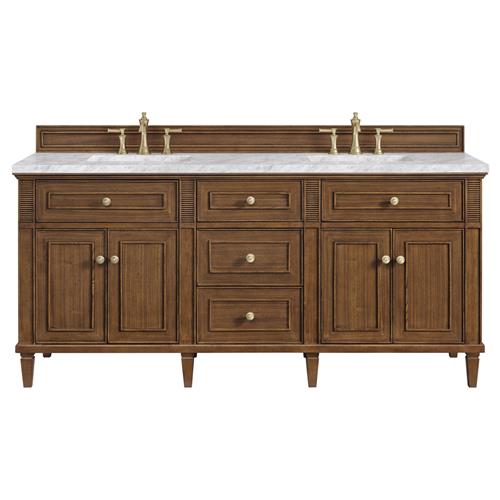 Gareth French Country Carrara Marble Brown Wood Double Vanity Sink - 72&quot;