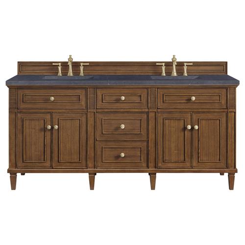 Gareth French Country Charcoal Quartz Brown Wood Double Vanity Sink - 72&quot;